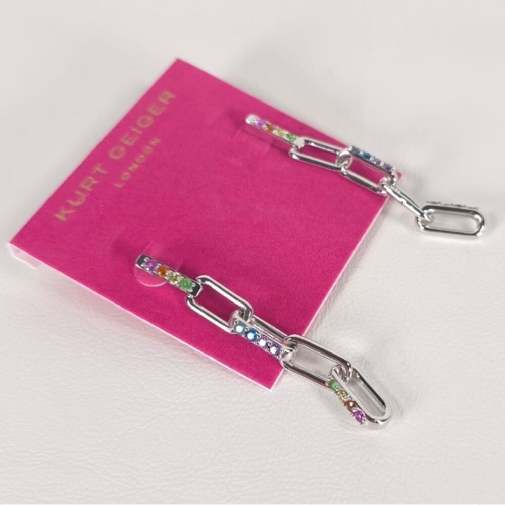 NWT KURT GEIGER‎ LONDON Rainbow Pave Link Linear Earrings 37452577RHD966